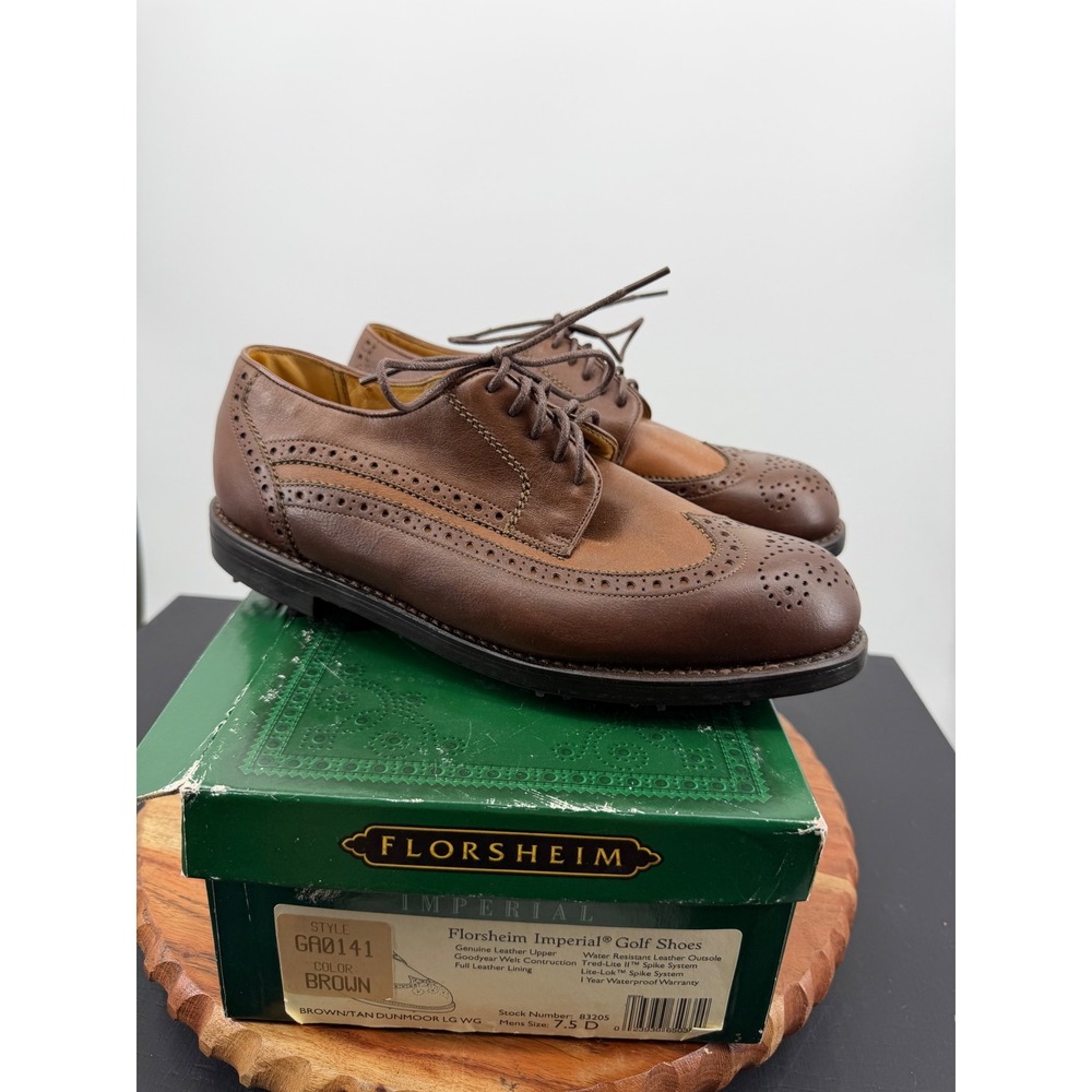 Florsheim Imperial Dunmoor Golf Shoes Mens 7.5 D Brown Leather Wingtip GA0141
